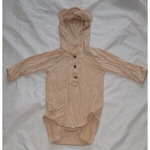 Kate Quinn Baby 6–12M Bamboo Hooded Bodysuit Beige Bear Ear Long Sleeve